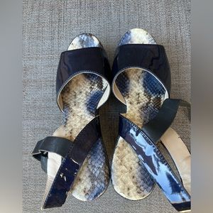 AGL Womens Ankle Strap Sandals Blue Metal Buckle Leather Italy Size 38